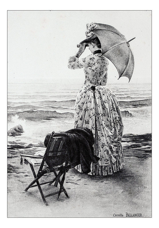 贝朗格的“Sur la plage”古董插图